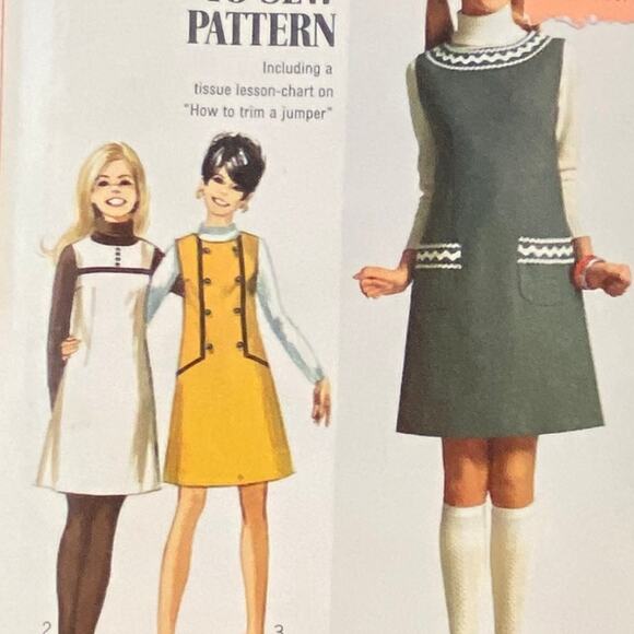 Vtg Simplicity 7825 Jumper Pattern 11-12 Junior 1968 Teen Pocket Button Trim - Picture 1 of 6